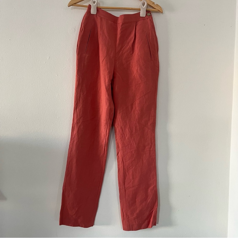 Vintage Size 6 Linen Ann Taylor Linen Blend High-Waist Coral Trousers Pants